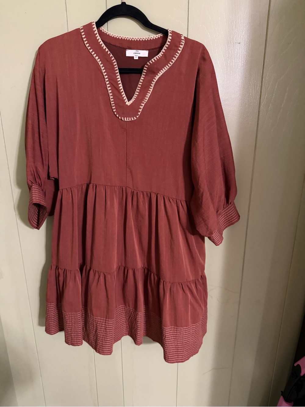entro Rust Red Tiered V-Neck Boho Dress